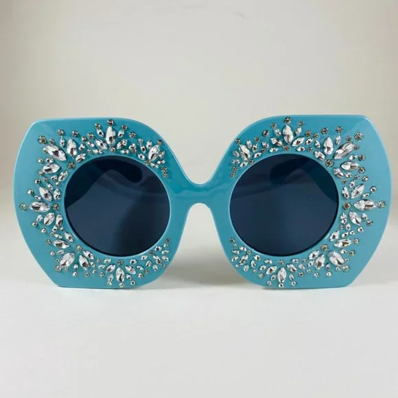 Aqua Giant Glam Girl White Rhinestone Encrusted Oversized Sunglasses - Picture 3 of 6